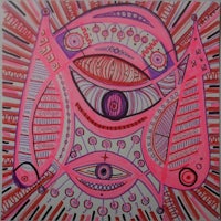 a pink painting with a pink eye on it