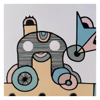 a drawing of a train with a train on it