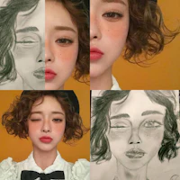 a series of drawings of a girl with a bow on her head