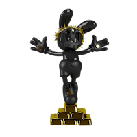 a black bunny standing on top of gold bars
