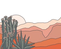 a desert landscape with cactus plants and mountains