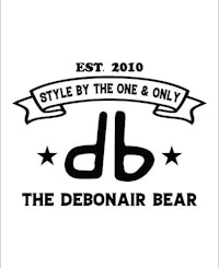 the debonair bear logo on a black background