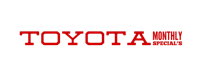 the toyota monthly specials logo on a black background