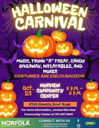a flyer for the halloween carnival in norfolk