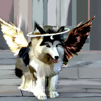 a husky dog with wings