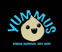 a cartoon hummus with the words spread hummus, not hate