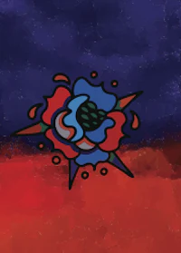 an illustration of a flower on a blue and red background