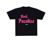 a black t - shirt with pink lettering that says black paradise