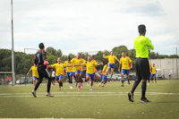 a group of people playing soccer on a field