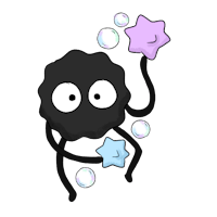 a black blob with a star and bubbles
