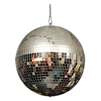 a disco ball hanging from a chain on a black background