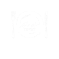a logo with a plate and fork on a black background
