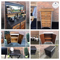a collage of pictures showing various furniture items