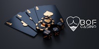 the logo for bof casino on a black background