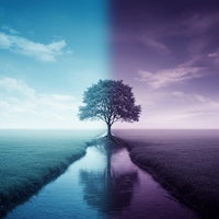 an image of a tree in the middle of a stream