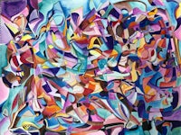 an abstract painting with many colors and shapes