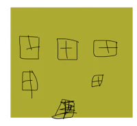 a drawing of a house with four squares on it