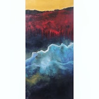 a painting with red, blue, and yellow colors