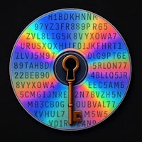 a colorful cd with a key on it