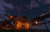a screenshot of a minecraft house at night