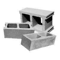 three concrete blocks on a black background