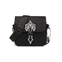 a black messenger bag with an emblem on it