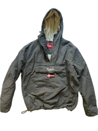 a grey jacket with the norwegian flag on it