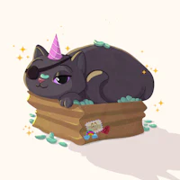 a cat in a box wearing a pirate hat