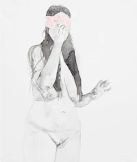 a drawing of a nude woman with her hands covering her face