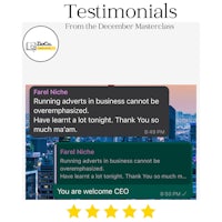 a screenshot of a business card with the words 'testimonials'