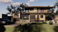 a 3d rendering of a house with a car parked in front of it