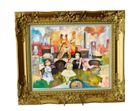 a painting of a giraffe in a gold frame