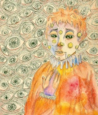 a drawing of a boy with many eyes