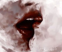 a painting of a woman's mouth with blood on it