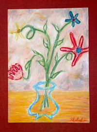 a painting of flowers in a vase
