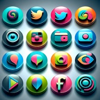 a set of colorful social icons on a gray background