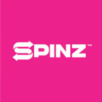 the spinz logo on a pink background