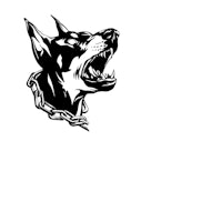 a black and white image of a dog's head