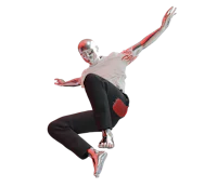 a man in a silver suit is jumping in the air