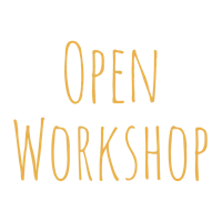 an open workshop logo on a black background