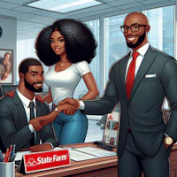a cartoon illustration of a man and woman shaking hands in an office