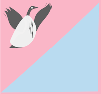 an illustration of a goose flying over a pink and blue triangle