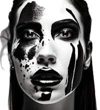 a woman with black and white paint on her face