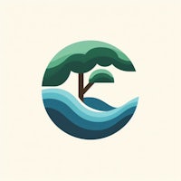 a logo with a tree in the middle of the water