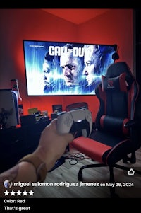 a person is playing a video game in a living room
