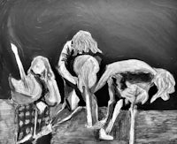 a black and white drawing of a group of people