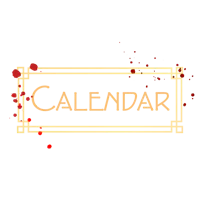 a calendar with blood splatters on a black background