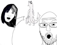 a drawing of a man and a woman with a dragon