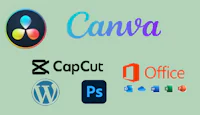 the logos for canva, capcut, office, and wordpress
