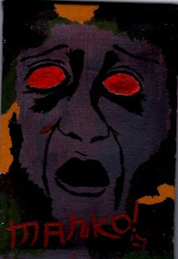 a painting of a man with red eyes